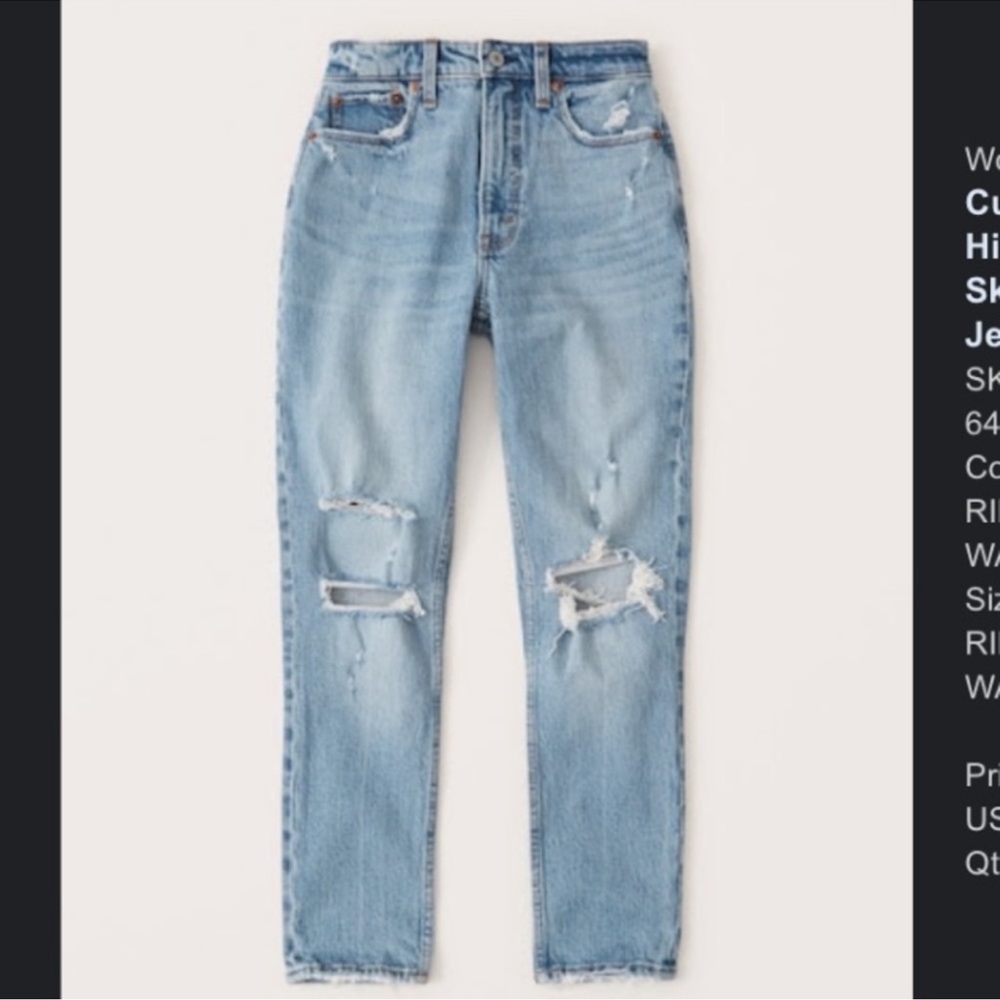 Abercrombie Curve Love Skinny High Rise Distressed Jeans